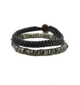 Mens Bracelet - Handcrafted Recycled Leather Chord - Black and Gray - B8025