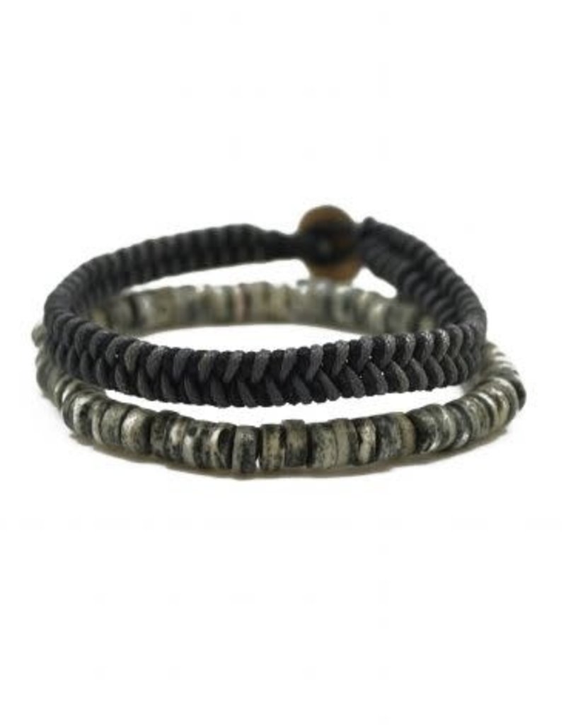 Handcrafted Recycled Leather Chord - Black and Gray Men's Bracelet