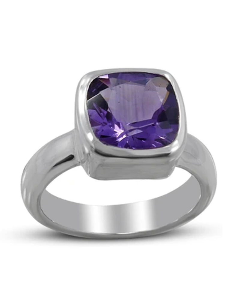 Amethyst, Square, Sterling Silver Ring (Size 8) - AGR-21473
