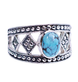 Ring - Turquoise Tribalism Sterling Silver Unisex (Size 5) - R-338