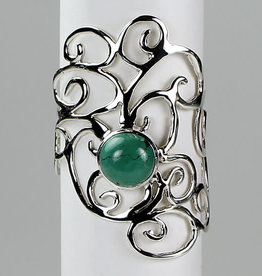 Ring - Turquoise Spiral Swirls Sterling Silver – (Size 6) - R-233