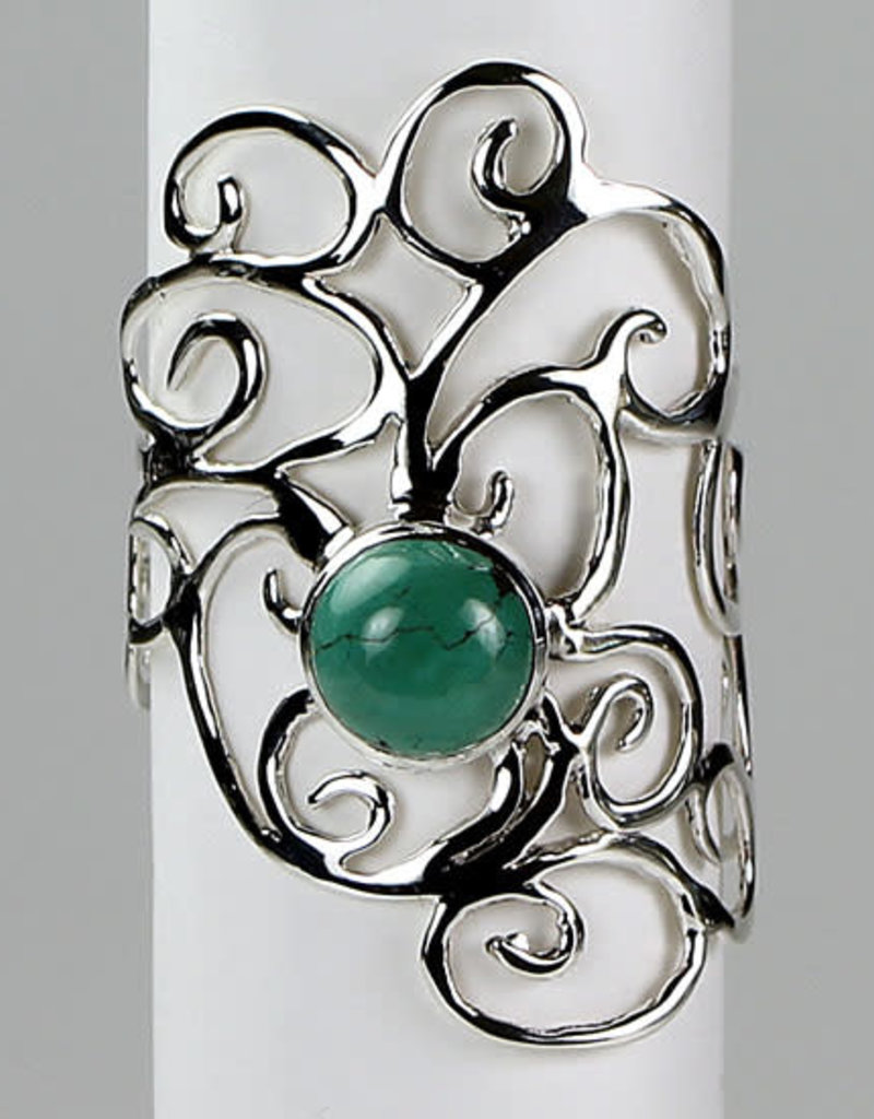 Ring - Turquoise Spiral Swirls Sterling Silver – (Size 6) - R-233