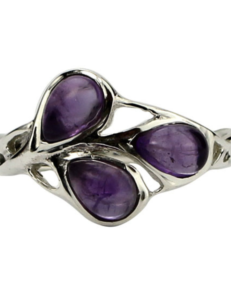 Ring - Amethyst Buds Sterling Silver (Size 7) - R-277 - The Open