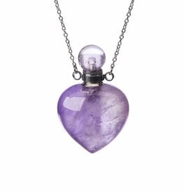 Aromatherapy Necklace - Amethyst Quartz Heart Sterling Silver - AN-AMHN21