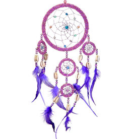 Beaded Purple Feathers and Iridescent Pink Dream Catcher