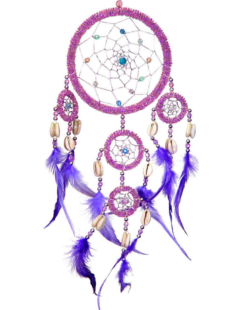 Beaded Purple Feathers and Iridescent Pink Dream Catcher