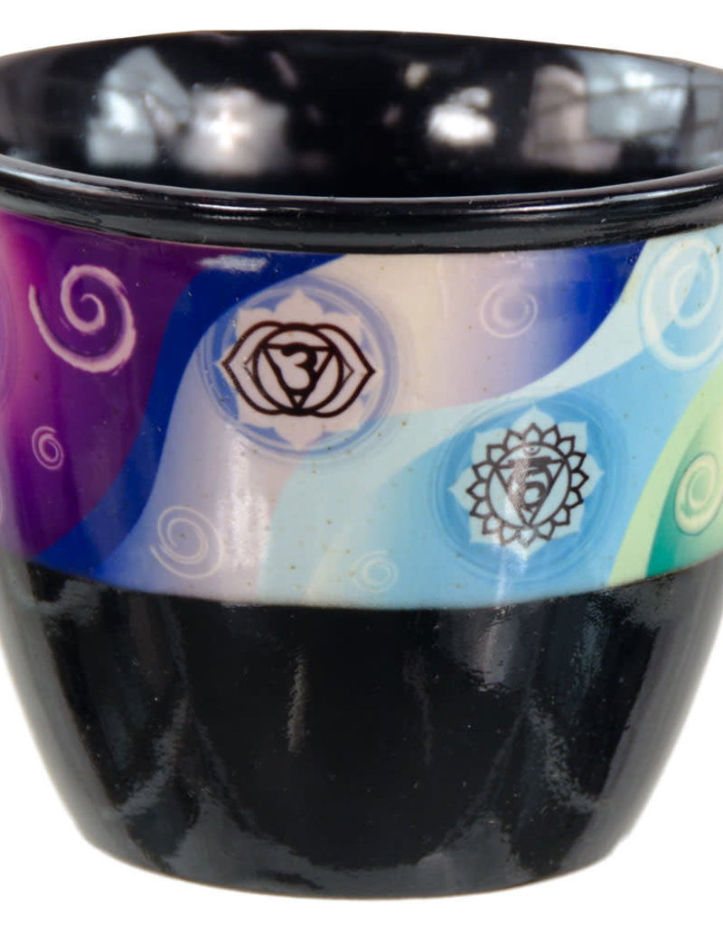 Ceramic Smudge Pot - Chakras Black - 44003