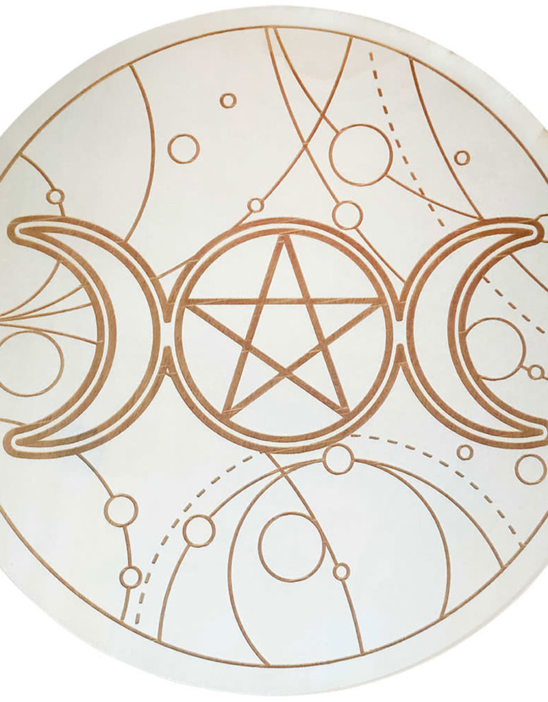 Wood Crystal Grid - Triple Moon w/ Pentacle - 15185