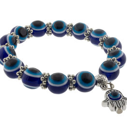 Evil Eye Protection Bracelet - Blue with Hanging Fatima