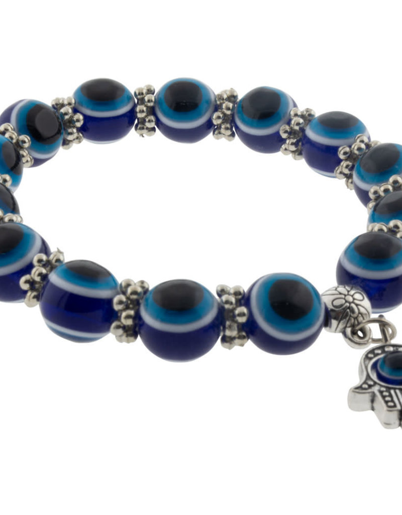 Evil Eye Protection Bracelet - Blue with Hanging Fatima