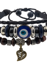 Evil Eye Protection Bracelet - Black with Feather