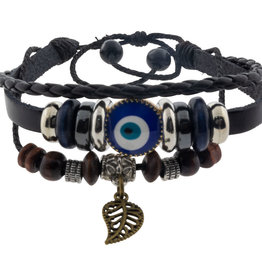 Evil Eye Protection Bracelet - Black with Feather