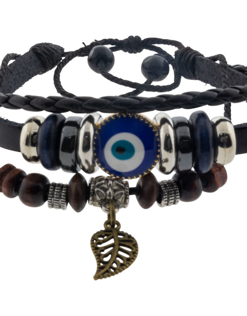 Evil Eye Protection Bracelet - Black with Feather