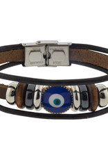 Evil Eye Protection Bracelet - Triple Row Brown