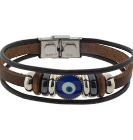 Evil Eye Protection Bracelet - Triple Row Brown