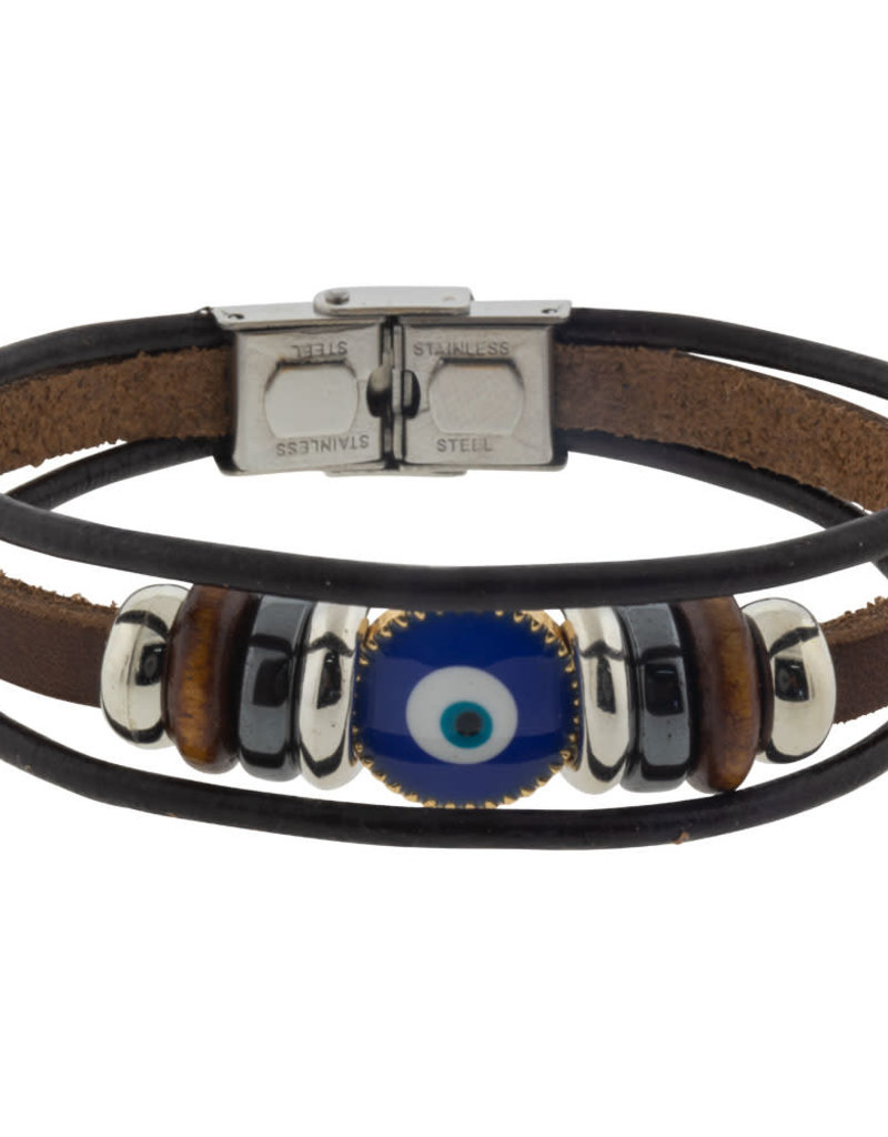 Evil Eye Protection Bracelet - Triple Row Brown