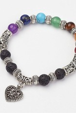 Bracelet- Chakra Stones with Spacer and Heart Charm 8mm- BR22