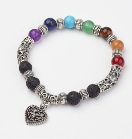 Bracelet- Chakra Stones with Spacer and Heart Charm 8mm- BR22