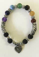 Bracelet- Chakra Stones with Spacer and Heart Charm 8mm- BR22