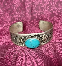 Turquoise Stone Cuff Bracelet - 3/4 inch