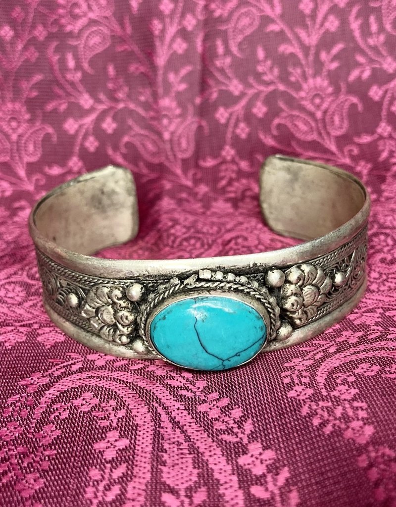 Turquoise Stone Cuff Bracelet - 3/4 inch