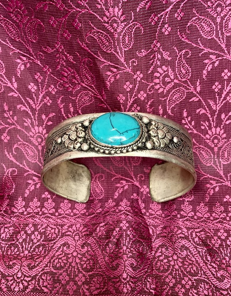 Turquoise Stone Cuff Bracelet - 3/4 inch