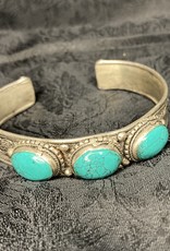 3 Turquoise Stones Cuff Bracelet - 1/2 inch