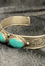 3 Turquoise Stones Cuff Bracelet - 1/2 inch