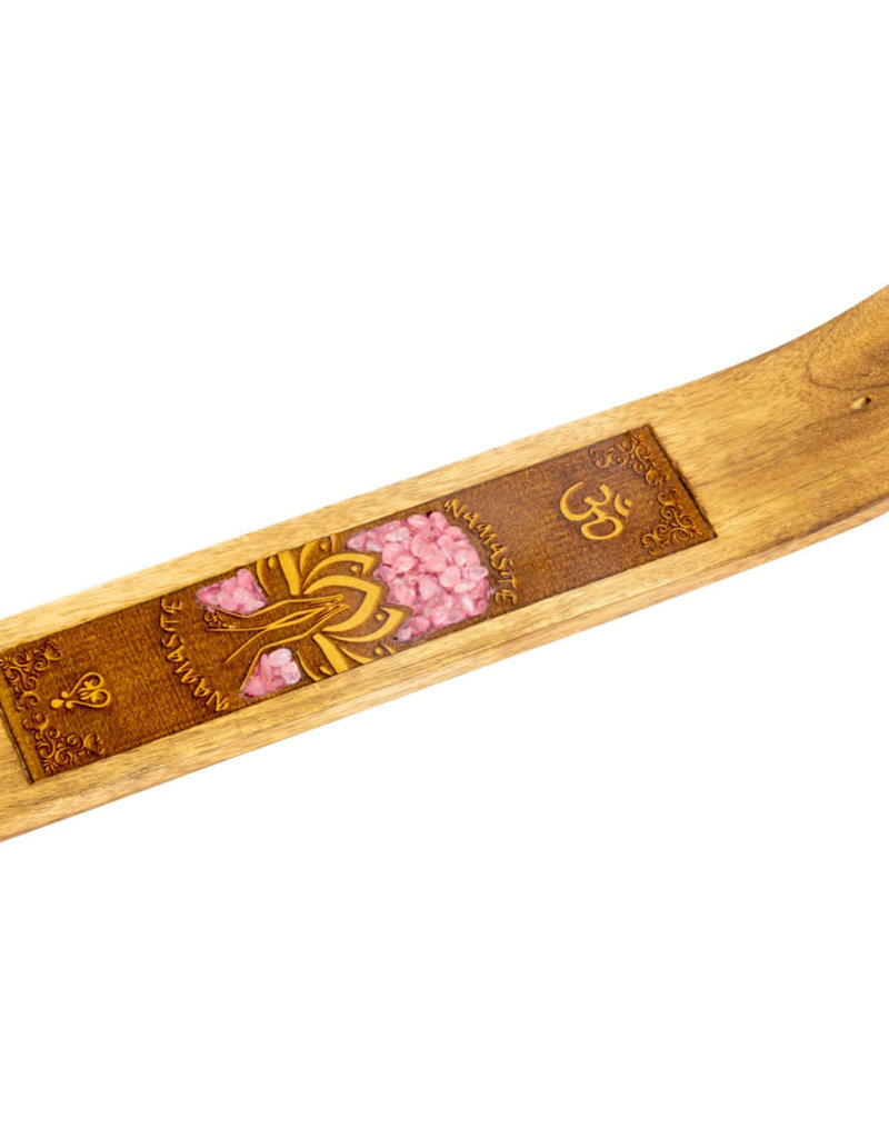 Incense Holder- Namaste with Rose Quartz- Laser Etched Inlay