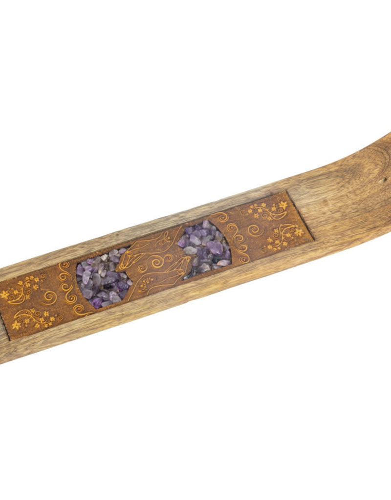 Incense Holder- Healing Hands with Amethyst- Laser Etched Inlay