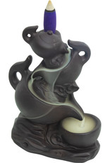 Incense Holder - Ceramic Backflow - Triple Tea Pots - 89702