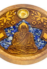 Incense Holder- Round - Buddha with Sodalite - Laser Etched Inlay