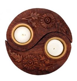 Tealight Holder -  Wooden Yin Yang