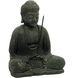 Statue - Volcanic Stone Incense Holder Meditating Buddha Black - 33600