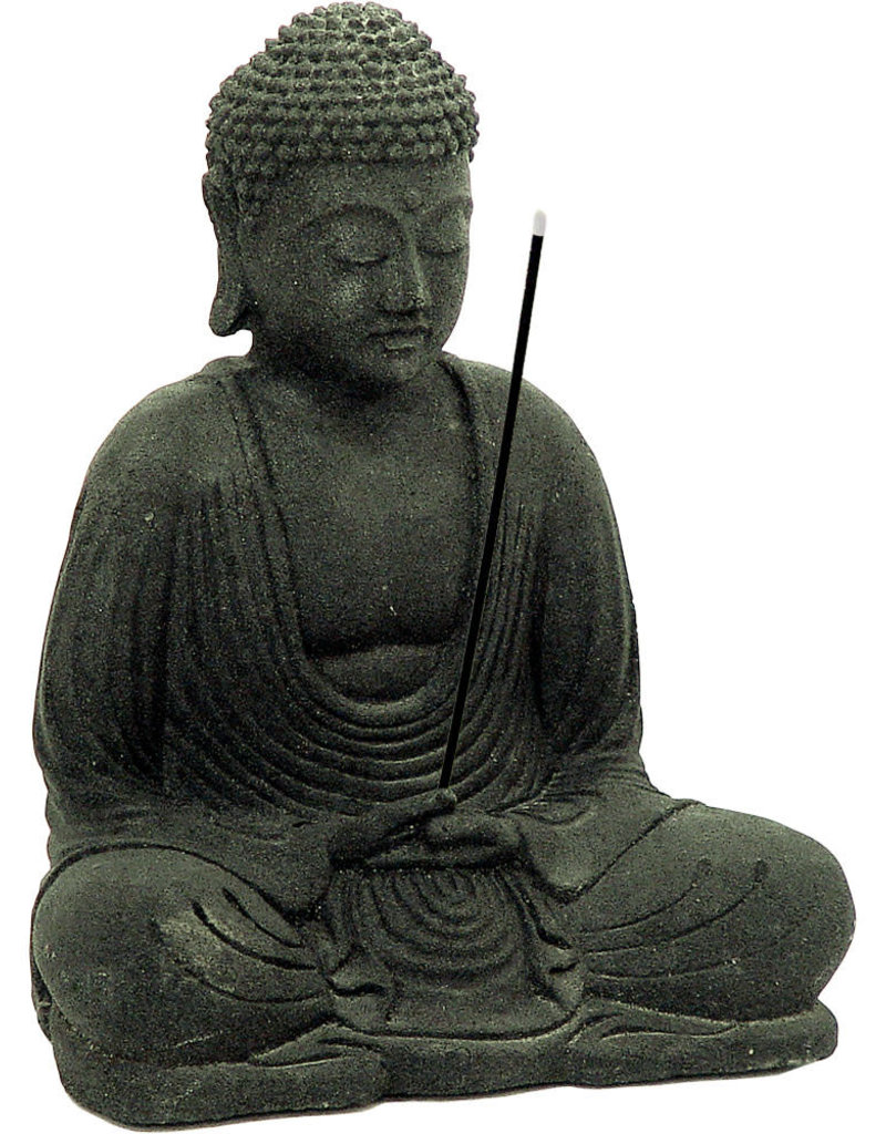 Statue - Volcanic Stone Incense Holder Meditating Buddha Black - 33600