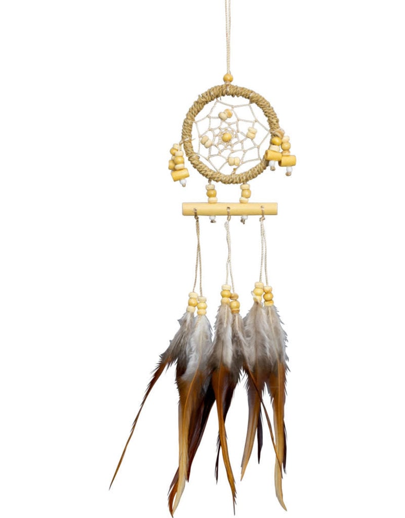 Dream Catcher -Natural Twine Wrapped w/ Wooden Beads -  Mini - 30267