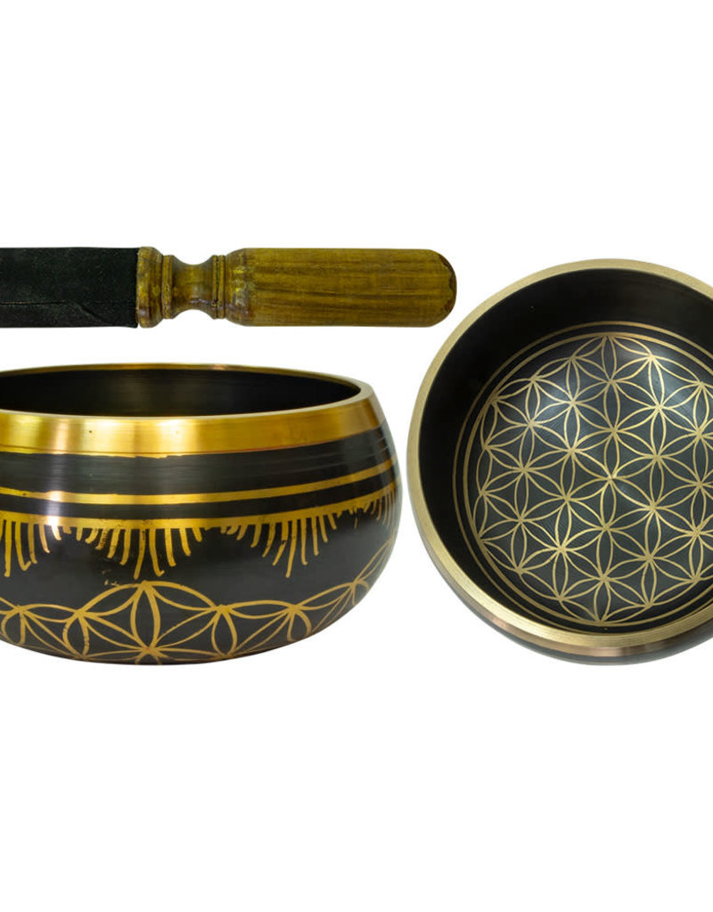 Singing Bowl - Colored Large - Flower of Life - Black - 31547