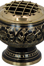 Incense Holder - Brass Flower Engraved with Grid - Black Large - 90003