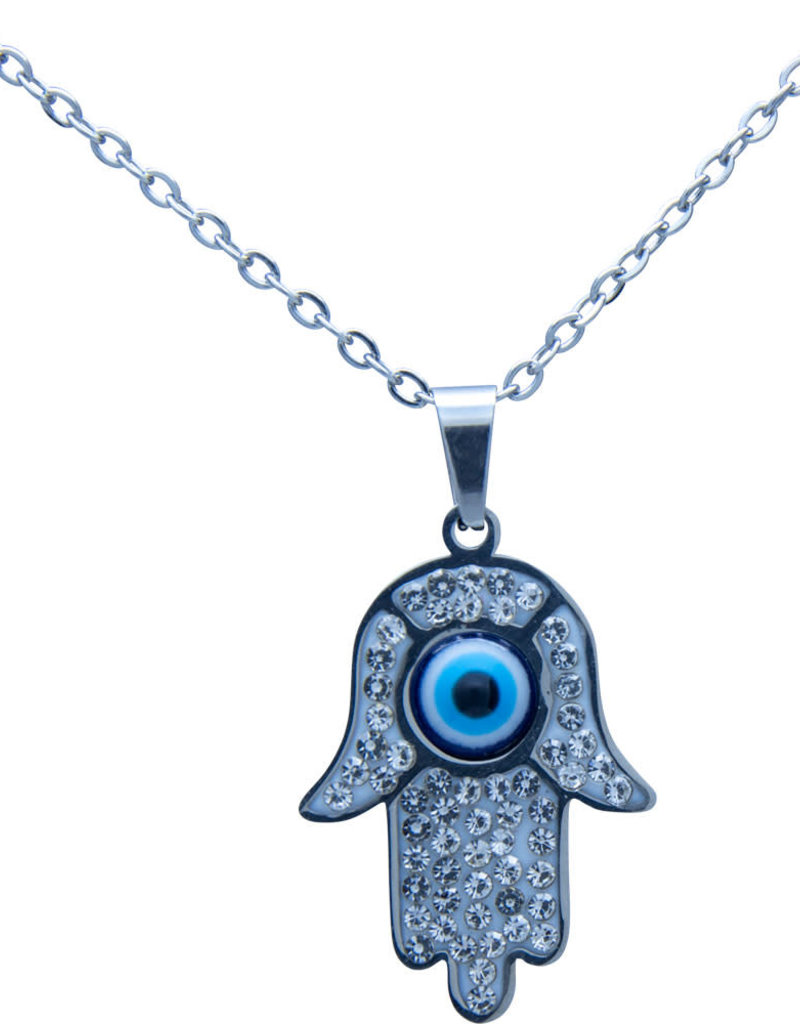 Necklace- Evil Eye- Fatima Hand with Gems Silver- 99439