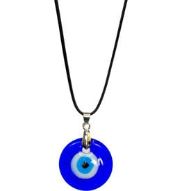 Necklace- Evil Eye- Round Blue- Black Cord- 99333