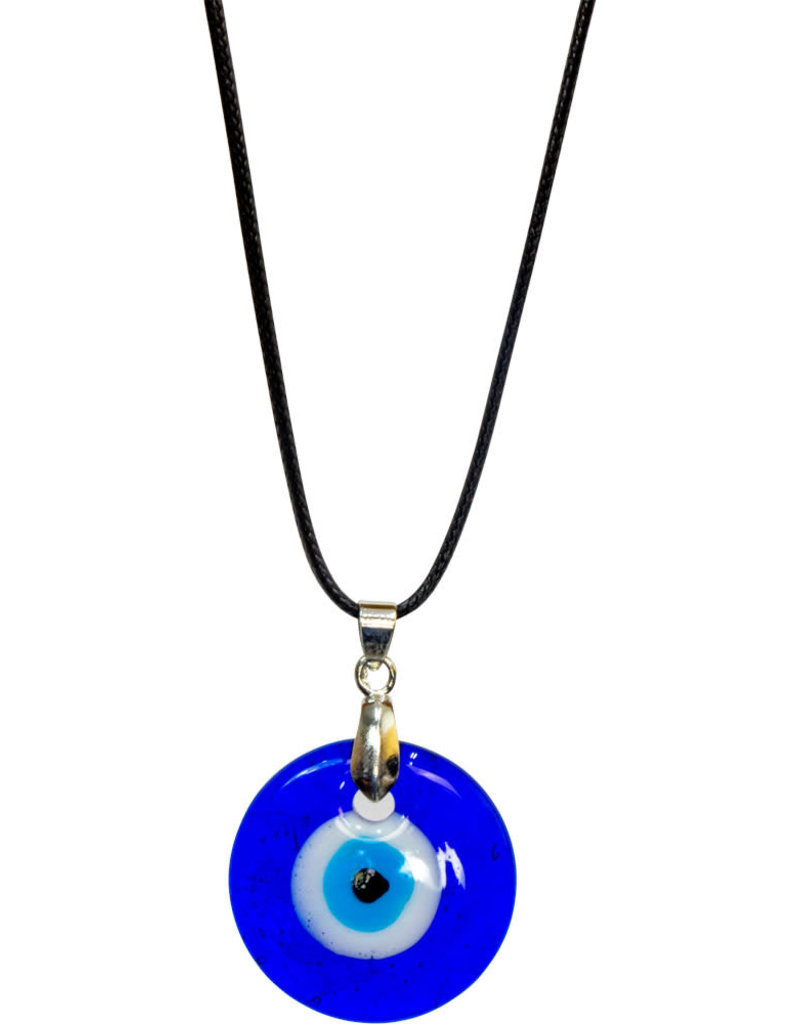 Necklace- Evil Eye- Round Blue- Black Cord- 99333