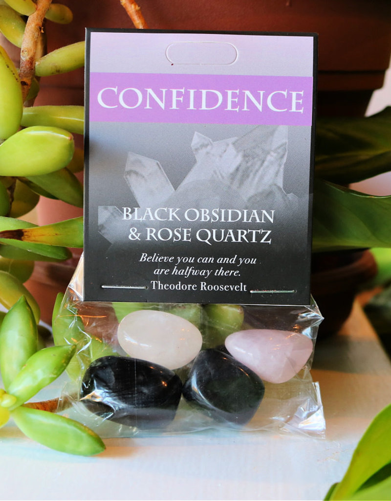 Gemstone Set- Confidence- Black Obsidian, Rose Quartz- 125CF