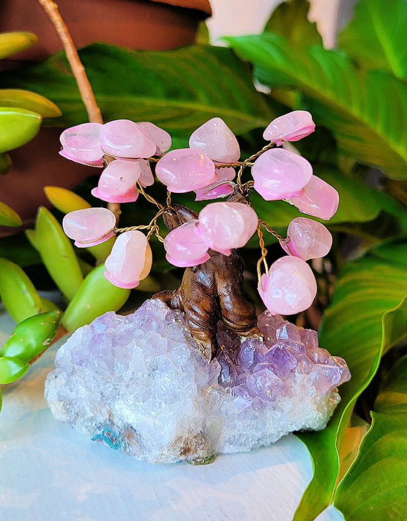 Bonsai Tree- Rose Quartz with Amethyst