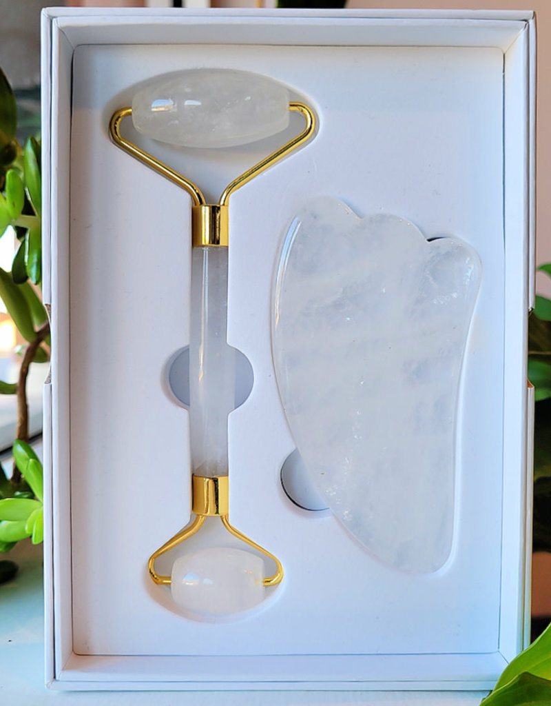 Roller & Gua Sha Set- Clear Quartz