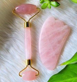 Roller & Gua Sha Set- Rose Quartz - RQR11