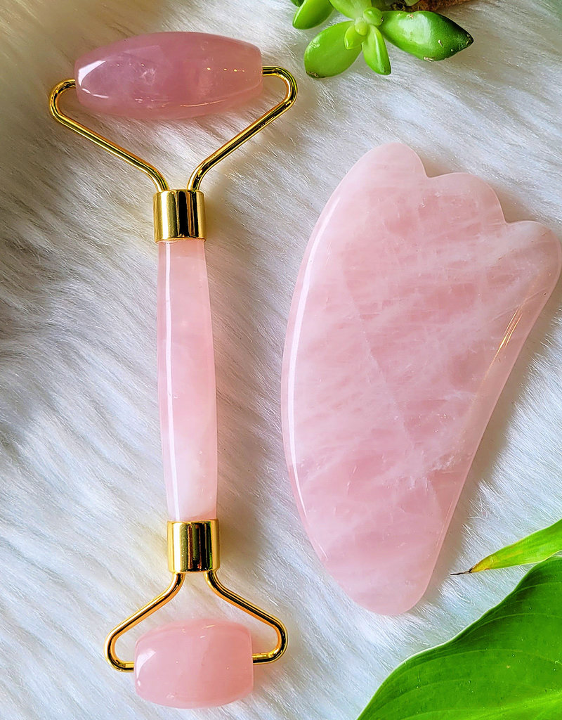 Roller & Gua Sha Set- Rose Quartz - FR-RQR11