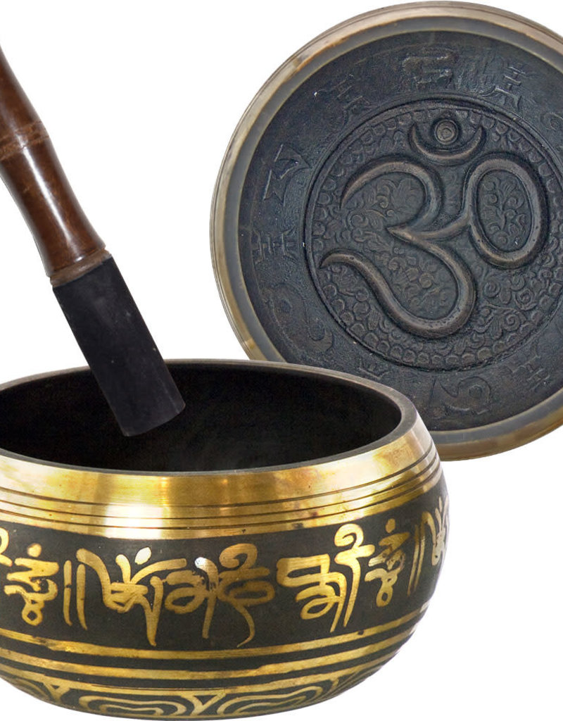 Singing Bowl - Embossed Om - Black and Gold - 31156