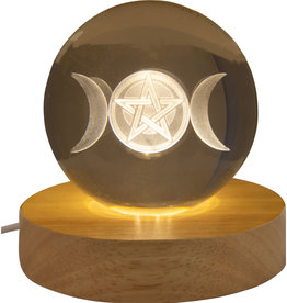 Glass Crystal Ball - Triple Moon with Pentacle - 17761