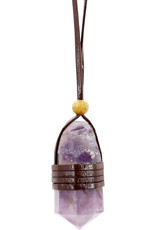 Necklace - Amethyst - Faceted Point Leather Wrapped - 99427