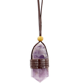Necklace - Amethyst - Faceted Point Leather Wrapped - 99427